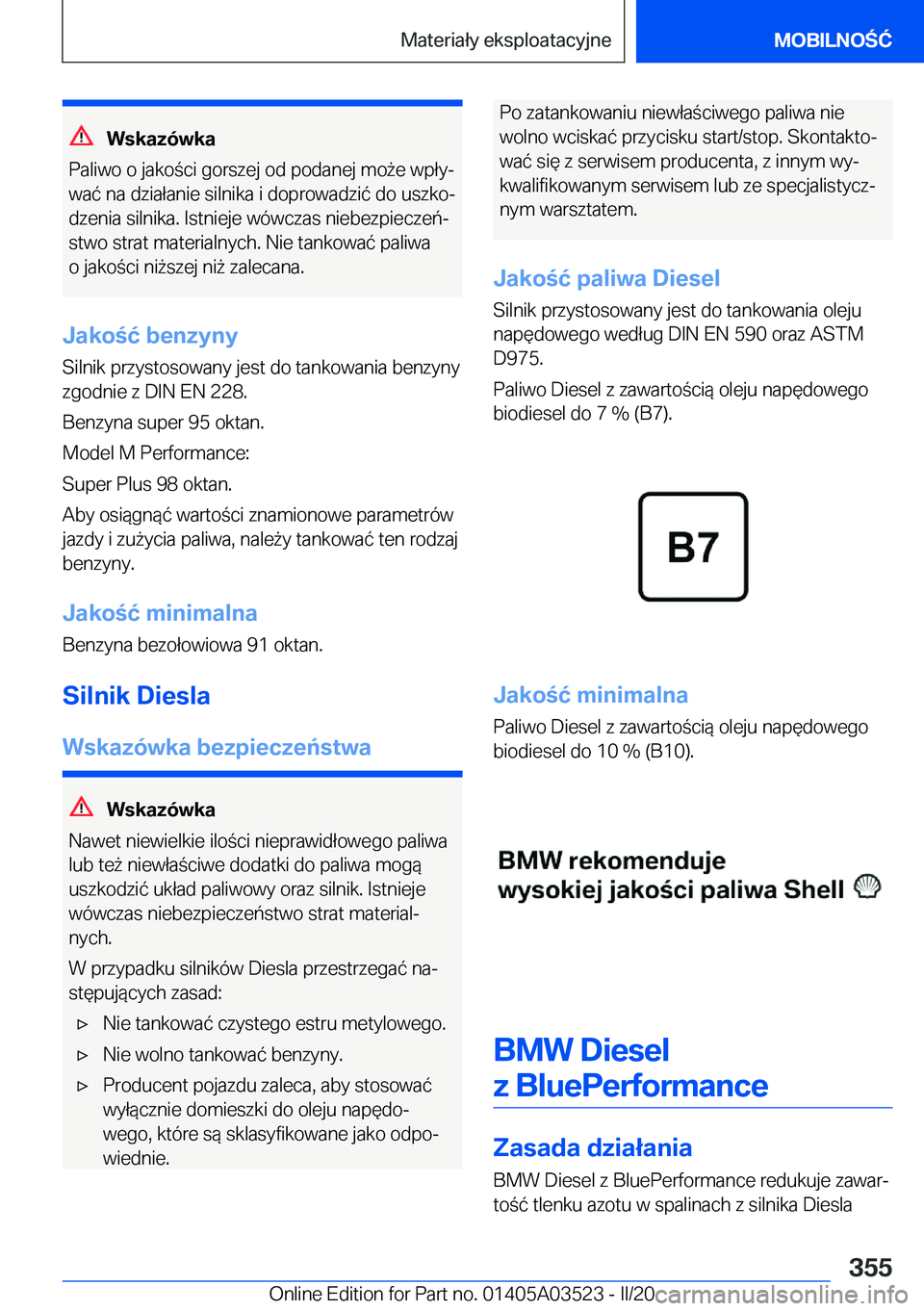 BMW X3 2020  Instrukcja obsługi (in Polish) �W�s�k�a�z�