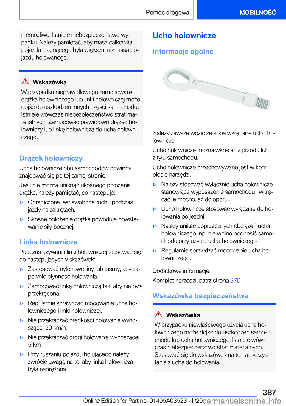 BMW X3 2020  Instrukcja obsługi (in Polish) �n�i�e�m�o9�l�i�w�e�.��I�s�t�n�i�e�j�e��n�i�e�b�e�z�p�i�e�c�z�e�