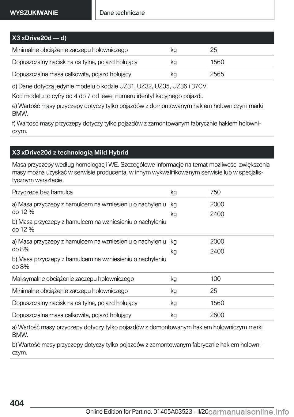 BMW X3 2020  Instrukcja obsługi (in Polish) �X�3��x�D�r�i�v�e�2�0�d�n��d�
�M�i�n�i�m�a�l�n�e��o�b�c�i�