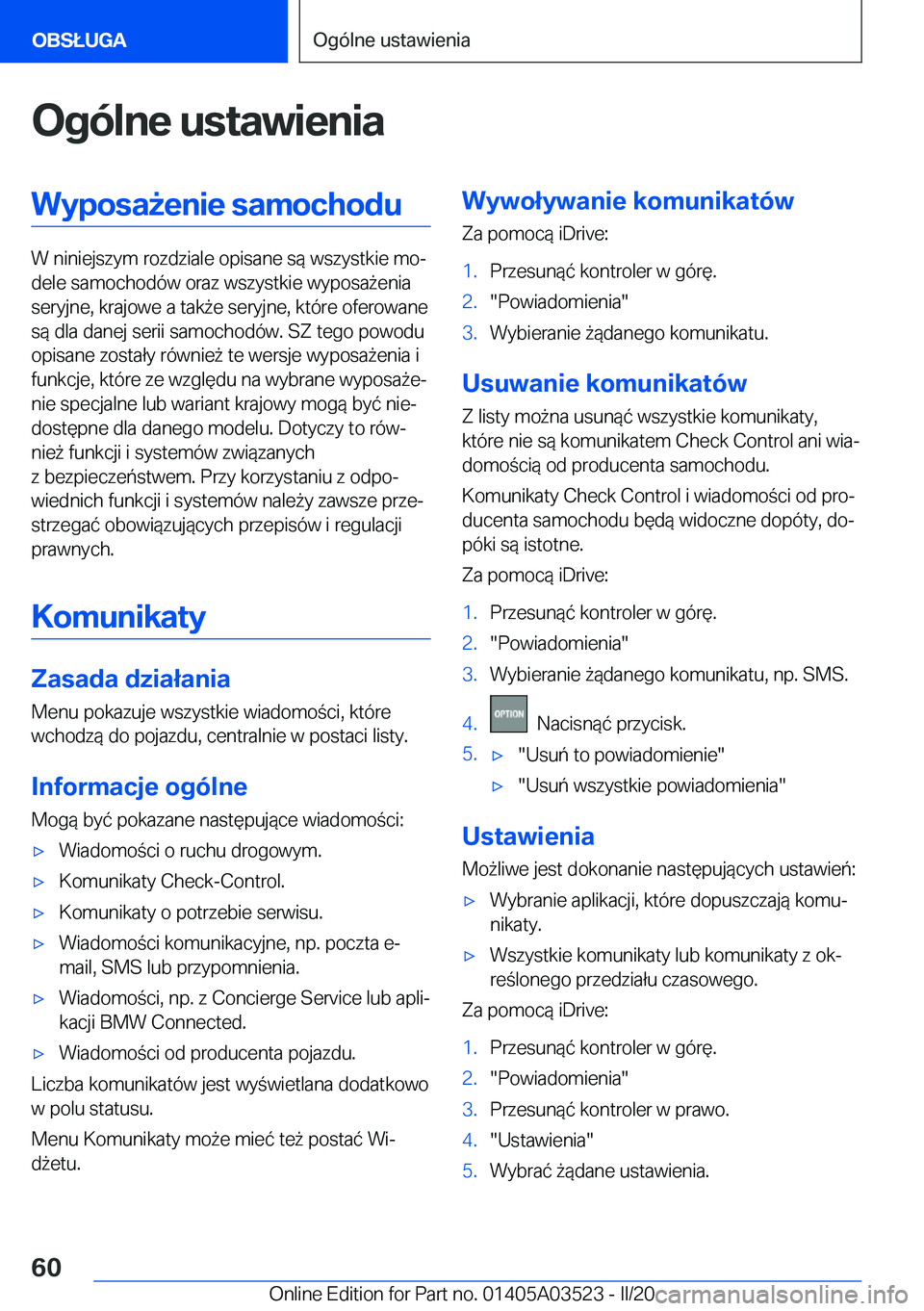 BMW X3 2020  Instrukcja obsługi (in Polish) �O�g�