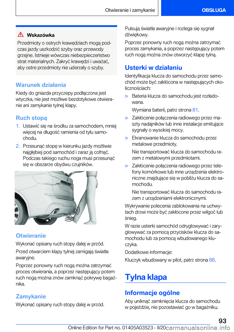 BMW X3 2020  Instrukcja obsługi (in Polish) �W�s�k�a�z�