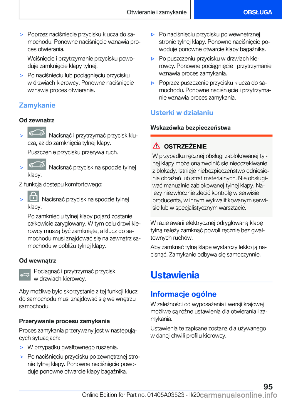 BMW X3 2020  Instrukcja obsługi (in Polish) 'x�P�o�p�r�z�e�z��n�a�c�i�n�i�