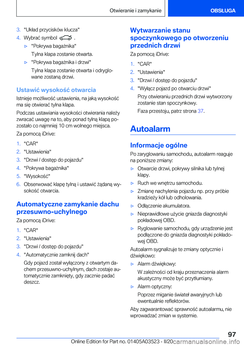 BMW X3 2020  Instrukcja obsługi (in Polish) �3�.��U�k�ł�a�d��p�r�z�y�c�i�s�k�