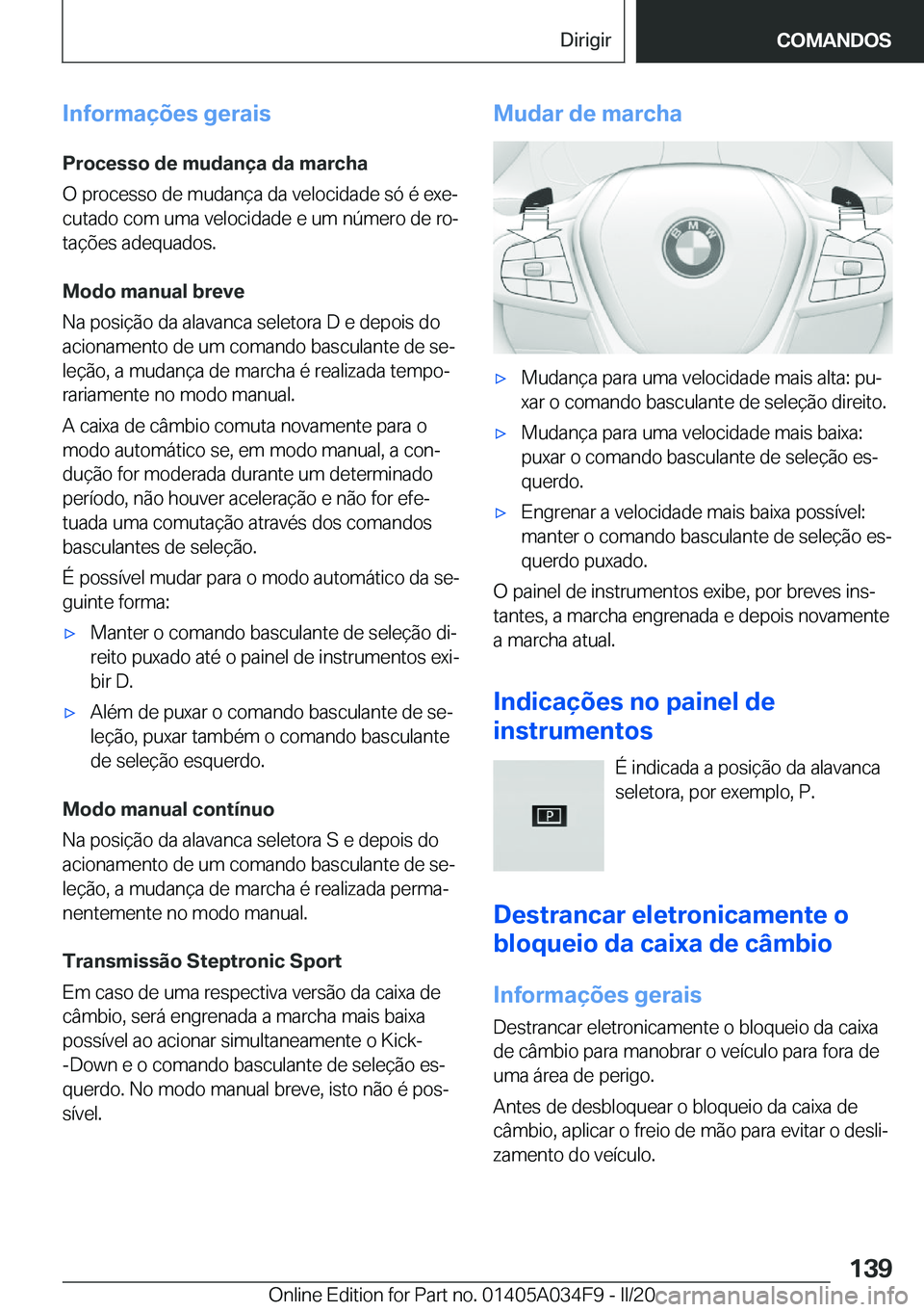 BMW X3 2020  Manual do condutor (in Portuguese) �I�n�f�o�r�m�a�