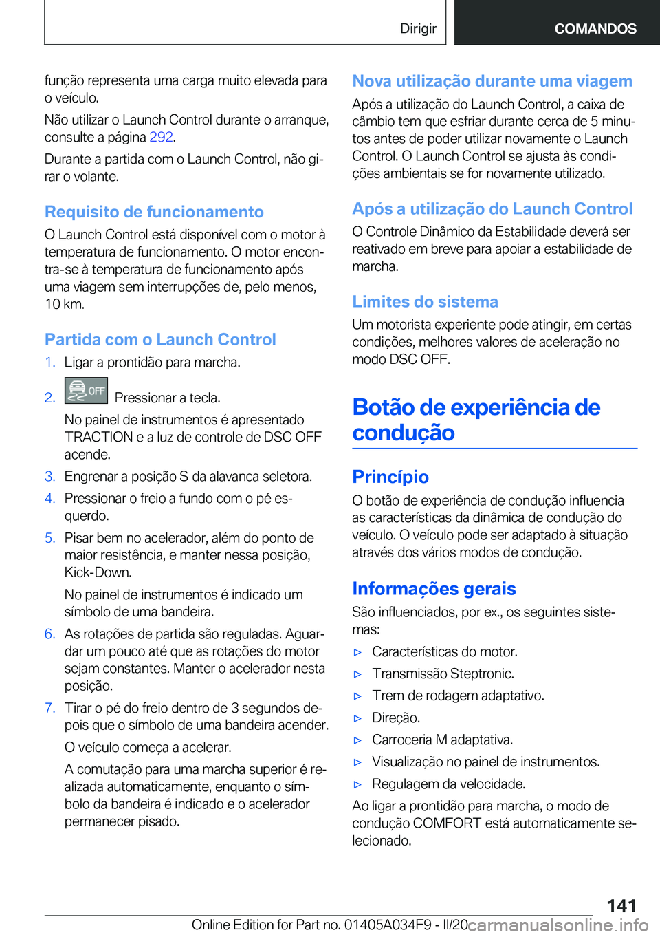 BMW X3 2020  Manual do condutor (in Portuguese) �f�u�n�
