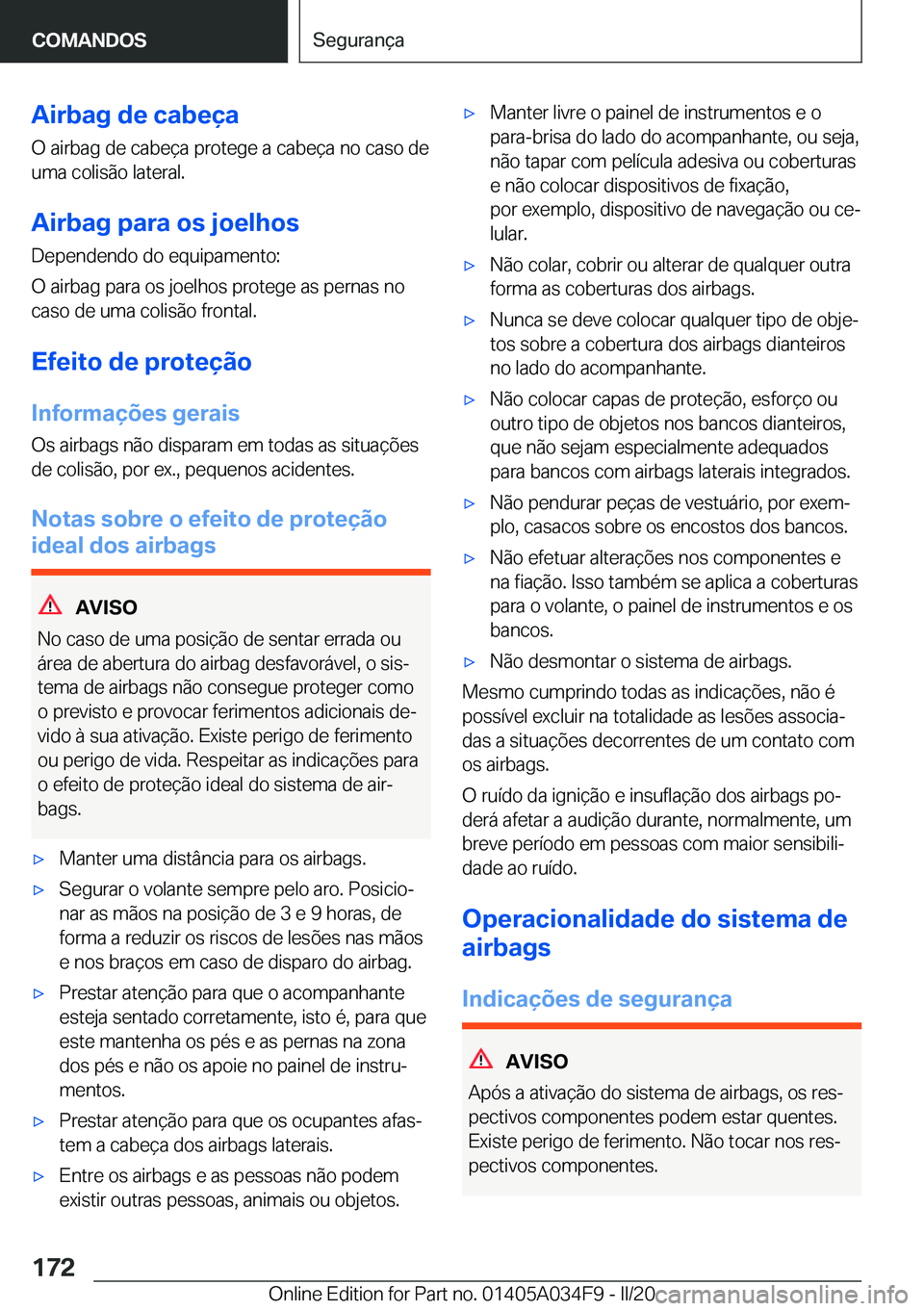 BMW X3 2020  Manual do condutor (in Portuguese) �A�i�r�b�a�g��d�e��c�a�b�e�