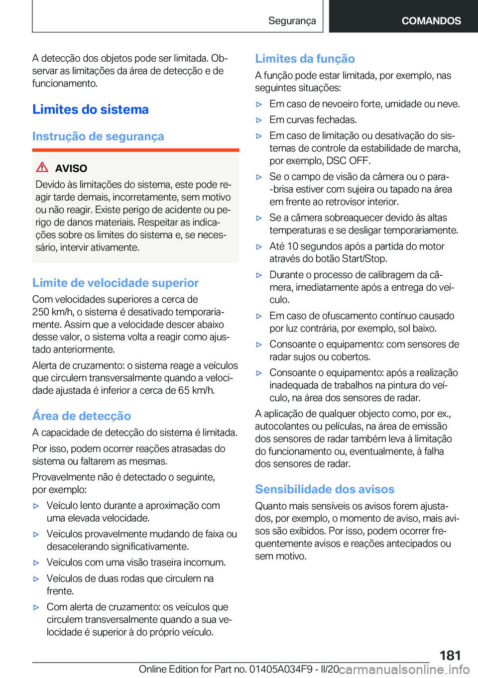 BMW X3 2020  Manual do condutor (in Portuguese) �A��d�e�t�e�c�