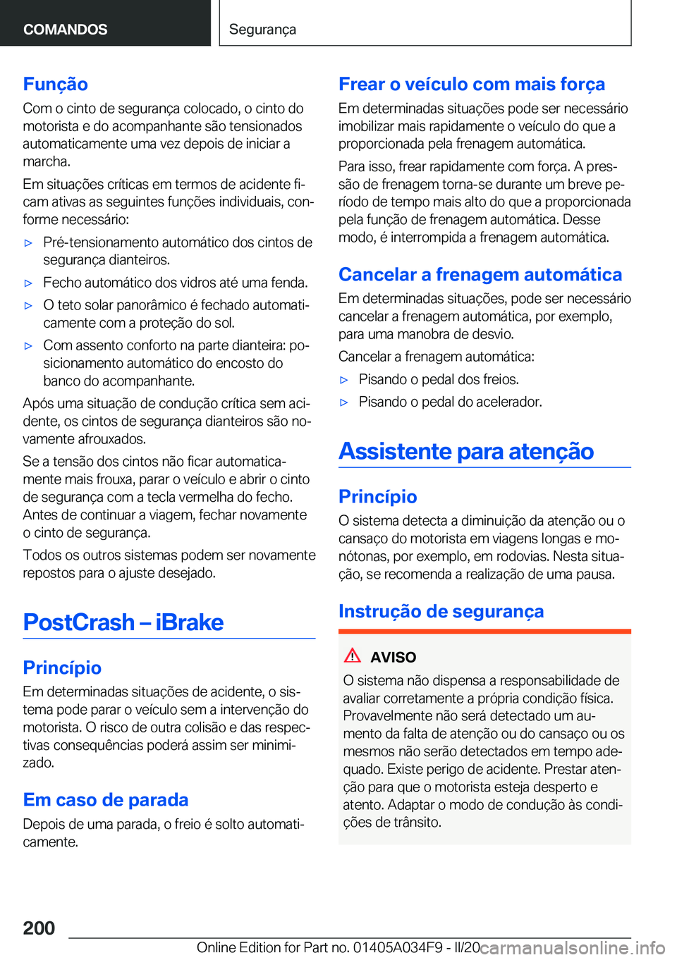 BMW X3 2020  Manual do condutor (in Portuguese) �F�u�n�
