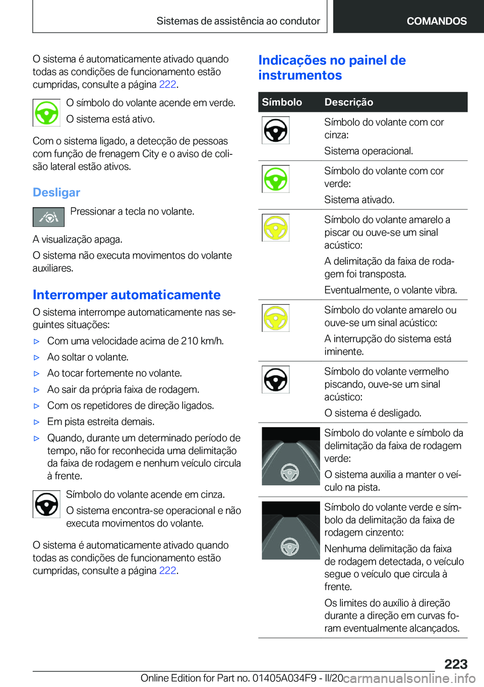 BMW X3 2020  Manual do condutor (in Portuguese) �O��s�i�s�t�e�m�a��é��a�u�t�o�m�a�t�i�c�a�m�e�n�t�e��a�t�i�v�a�d�o��q�u�a�n�d�o
�t�o�d�a�s��a�s��c�o�n�d�i�