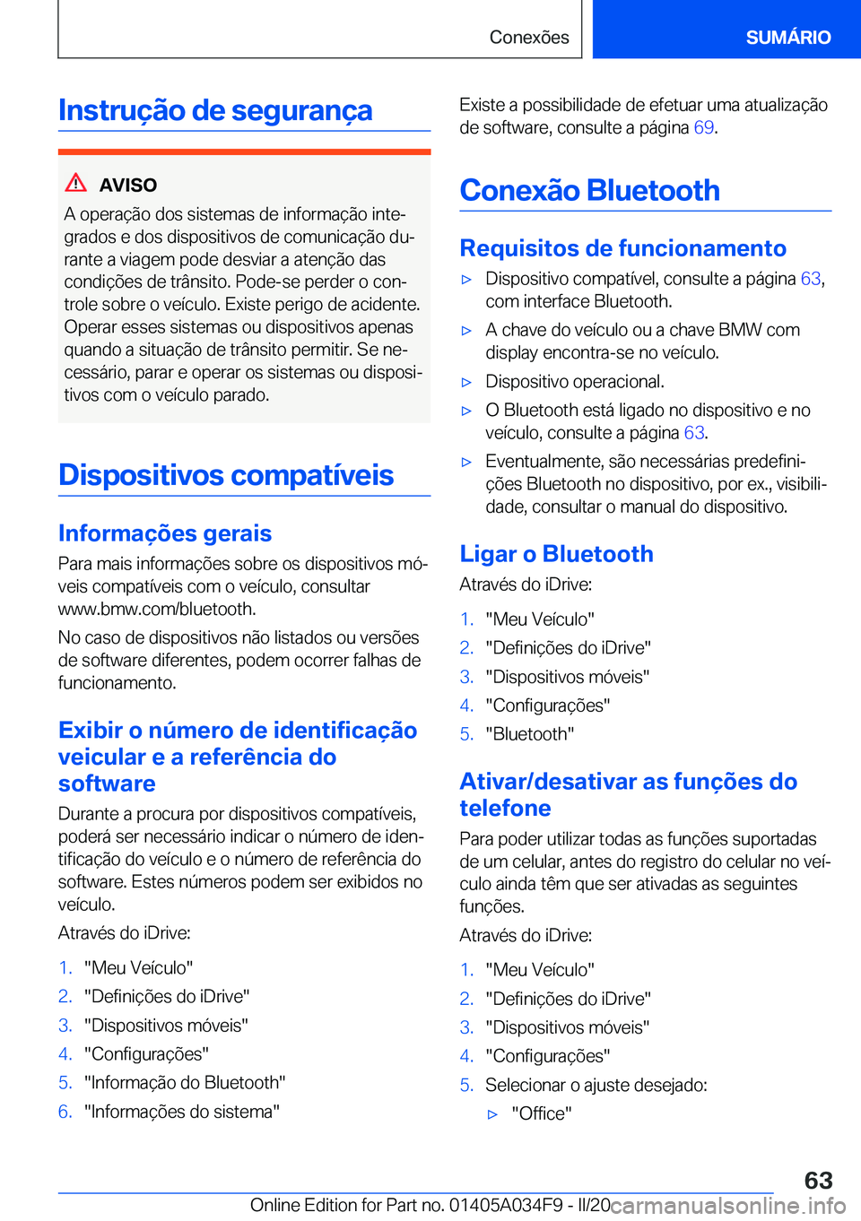 BMW X3 2020  Manual do condutor (in Portuguese) �I�n�s�t�r�u�