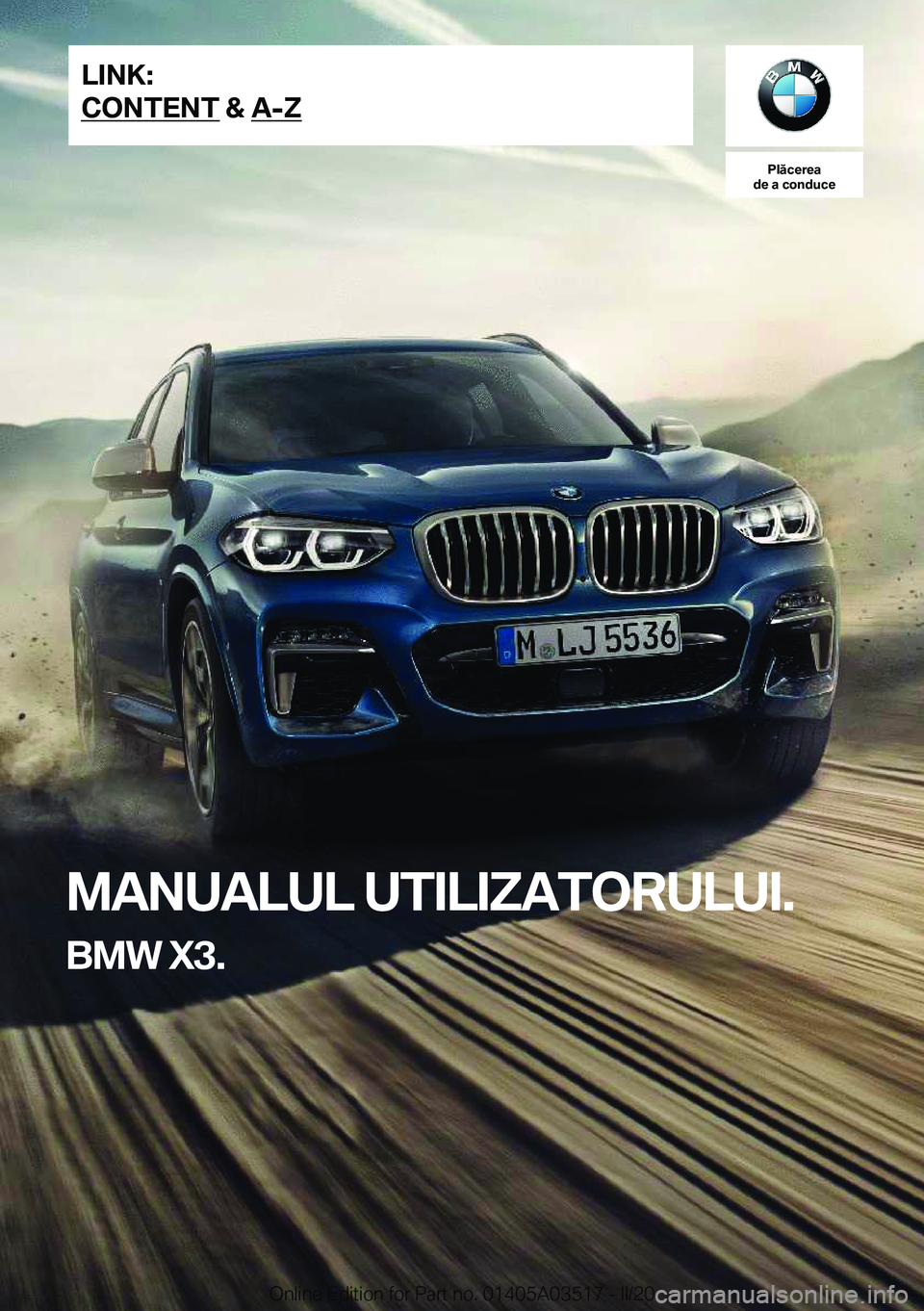 BMW X3 2020  Ghiduri De Utilizare (in Romanian) �P�l�