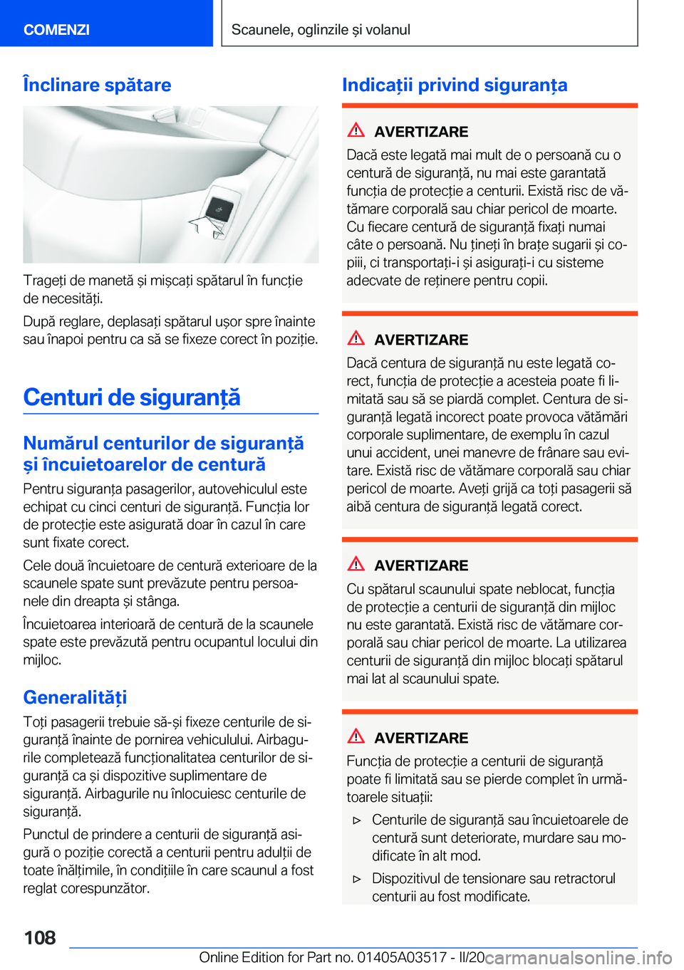 BMW X3 2020  Ghiduri De Utilizare (in Romanian) �