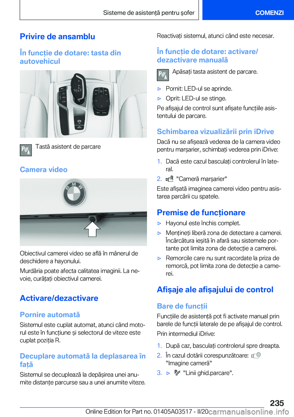 BMW X3 2020  Ghiduri De Utilizare (in Romanian) �P�r�i�v�i�r�e��d�e��a�n�s�a�m�b�l�u
�