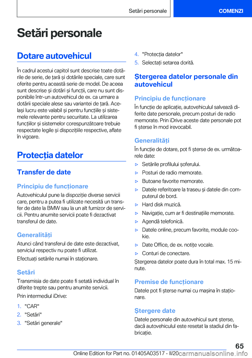 BMW X3 2020  Ghiduri De Utilizare (in Romanian) �S�e�t�
