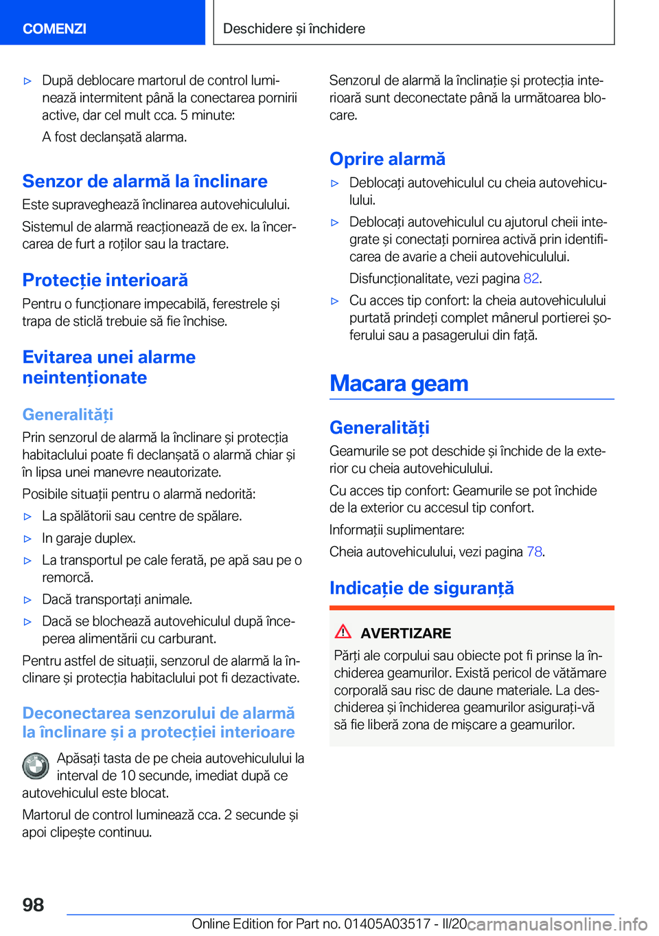BMW X3 2020  Ghiduri De Utilizare (in Romanian) 'x�D�u�p�ă��d�e�b�l�o�c�a�r�e��m�a�r�t�o�r�u�l��d�e��c�o�n�t�r�o�l��l�u�m�ij�n�e�a�z�ă��i�n�t�e�r�m�i�t�e�n�t��p�