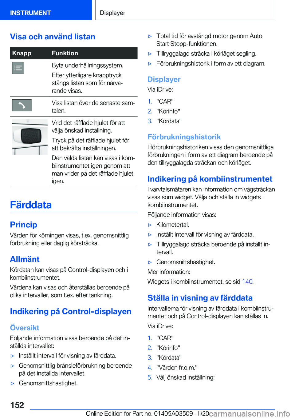 BMW X3 2020  InstruktionsbÖcker (in Swedish) �V�i�s�a��o�c�h��a�n�v�ä�n�d��l�i�s�t�a�n�K�n�a�p�p�F�u�n�k�t�i�o�n�B�y�t�a��u�n�d�e�r�h�å�l�l�n�i�n�g�s�s�y�s�t�e�m�.
�E�f�t�e�r��y�t�t�e�r�l�i�g�a�r�e��k�n�a�p�p�t�r�y�c�k
�s�t�ä�n�g�s��l�