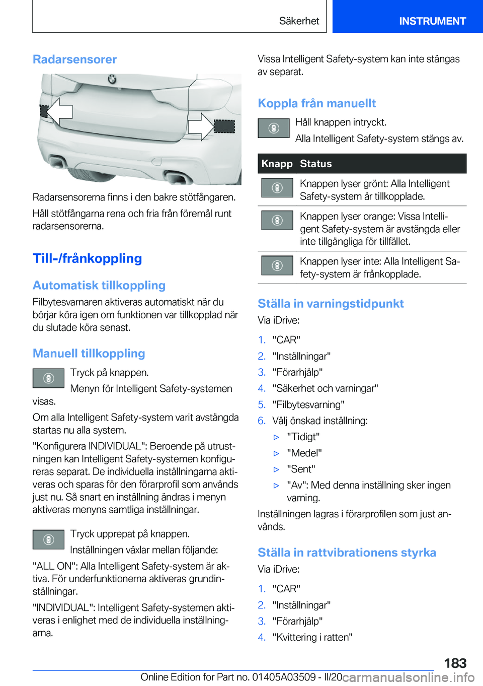BMW X3 2020  InstruktionsbÖcker (in Swedish) �R�a�d�a�r�s�e�n�s�o�r�e�r
�R�a�d�a�r�s�e�n�s�o�r�e�r�n�a��f�i�n�n�s��i��d�e�n��b�a�k�r�e��s�t�