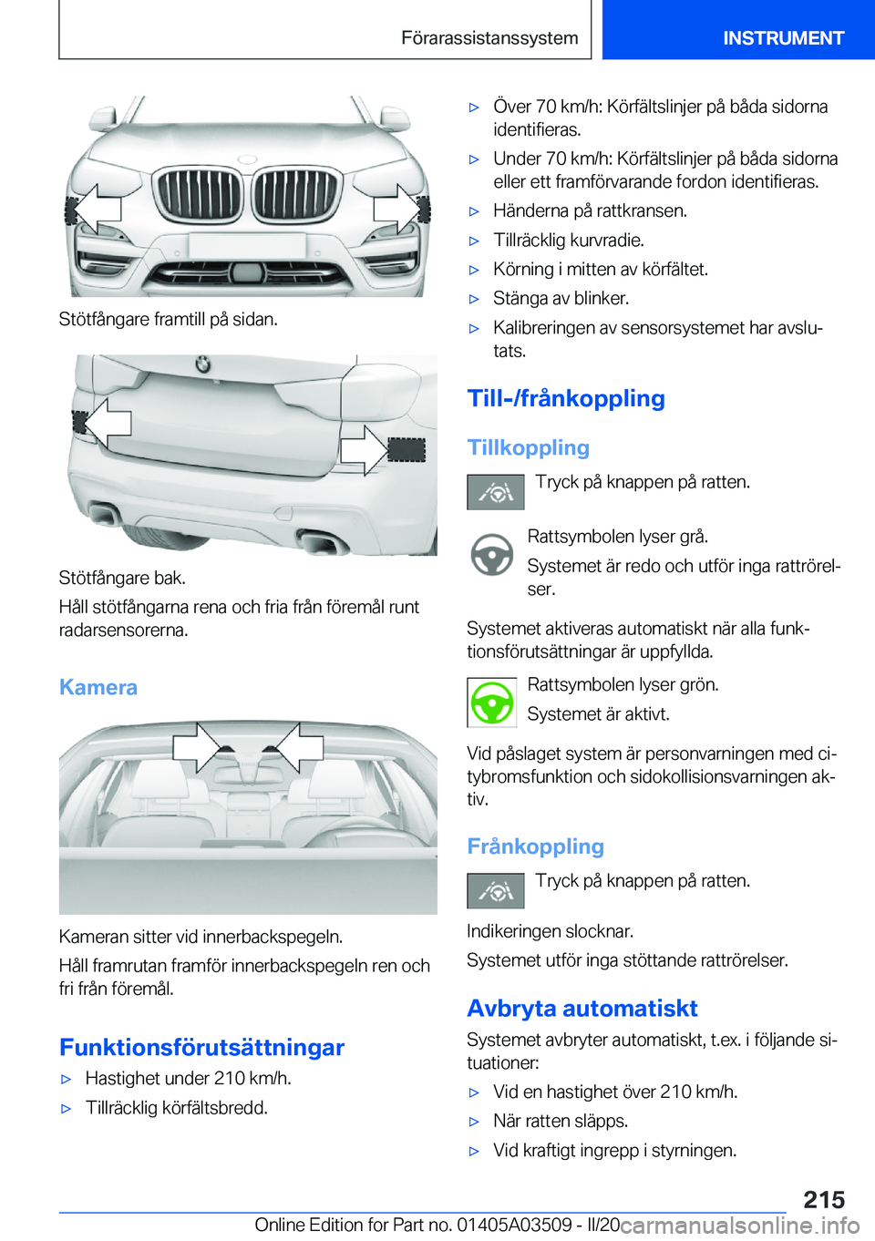 BMW X3 2020  InstruktionsbÖcker (in Swedish) �S�t�