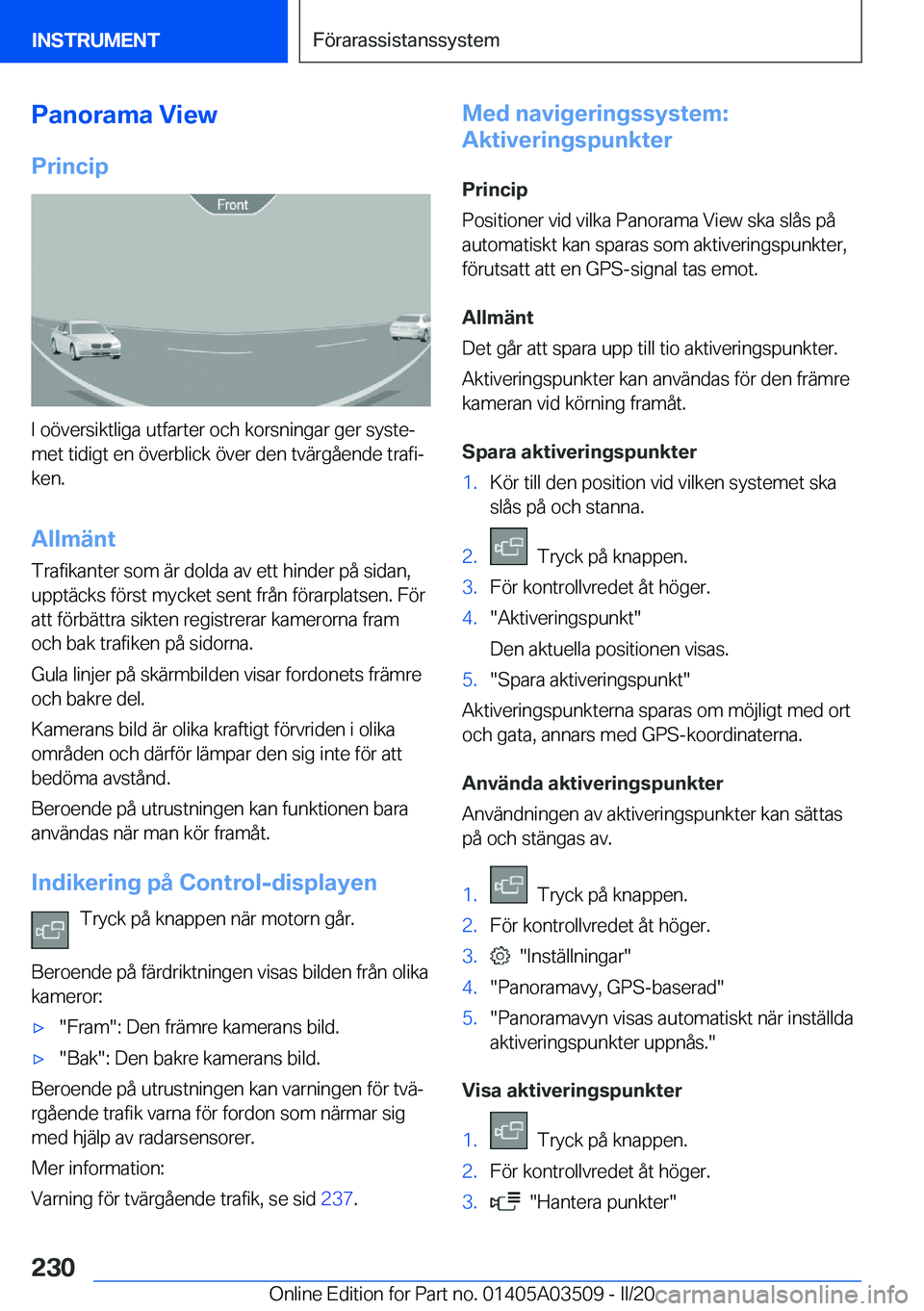 BMW X3 2020  InstruktionsbÖcker (in Swedish) �P�a�n�o�r�a�m�a��V�i�e�w
�P�r�i�n�c�i�p
�I��o�