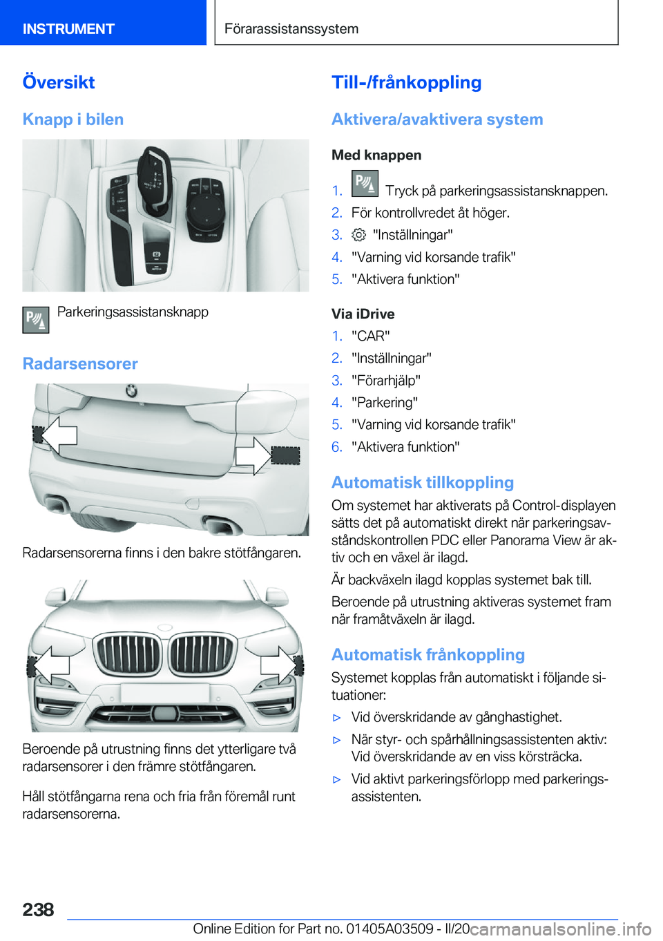BMW X3 2020  InstruktionsbÖcker (in Swedish) �
