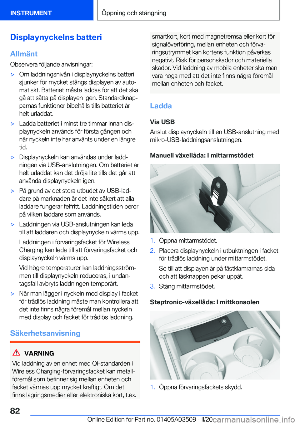 BMW X3 2020  InstruktionsbÖcker (in Swedish) �D�i�s�p�l�a�y�n�y�c�k�e�l�n�s��b�a�t�t�e�r�i
�A�l�l�m�ä�n�t �O�b�s�e�r�v�e�r�a��f�