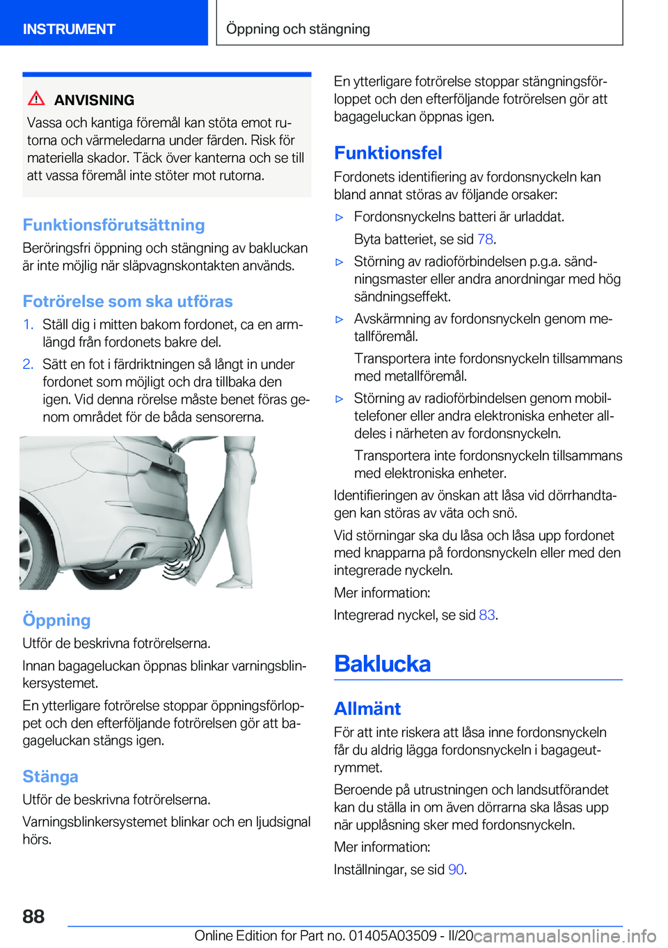 BMW X3 2020  InstruktionsbÖcker (in Swedish) �A�N�V�I�S�N�I�N�G
�V�a�s�s�a��o�c�h��k�a�n�t�i�g�a��f�