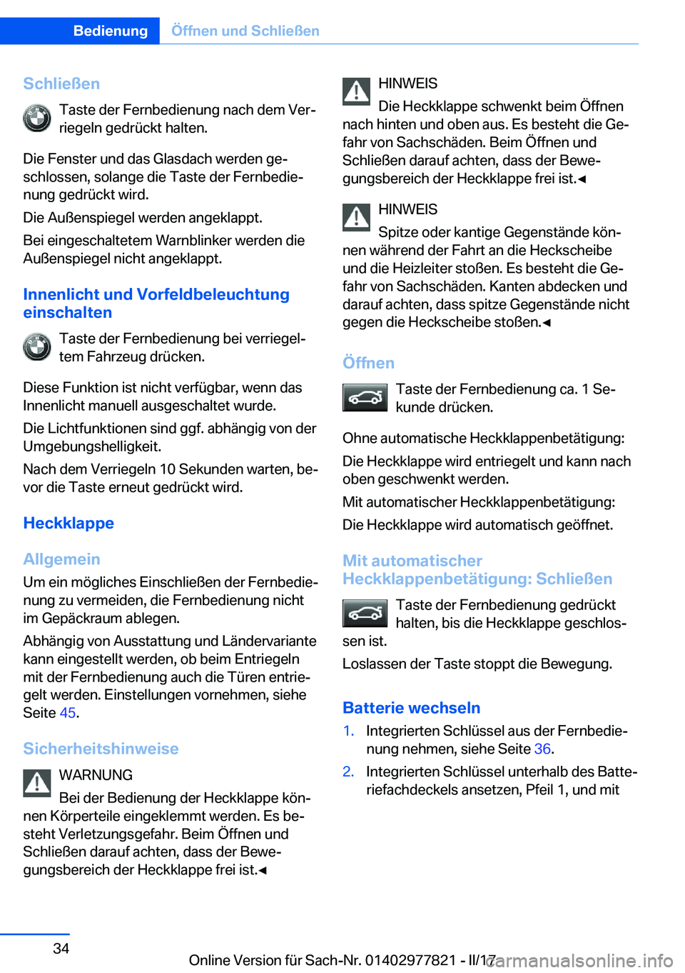 BMW X3 2017  Betriebsanleitungen (in German) �S�c�h�l�i�e�