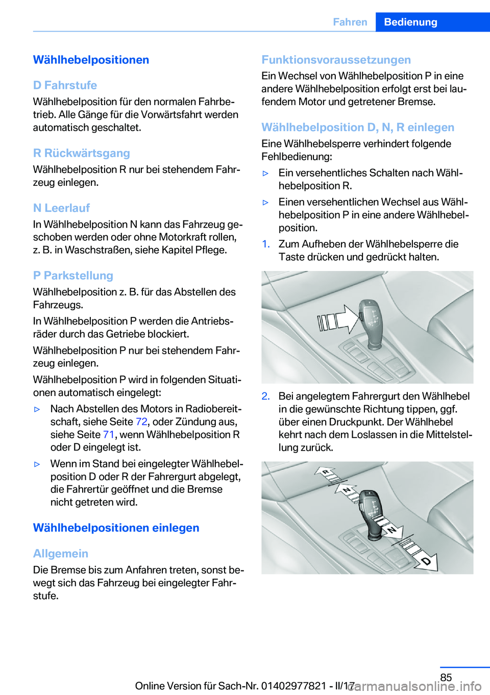 BMW X3 2017  Betriebsanleitungen (in German) �W�