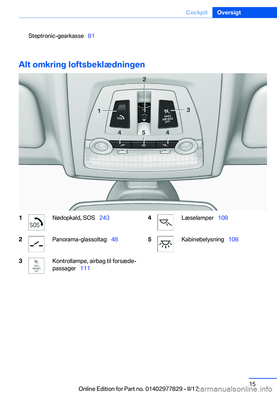 BMW X3 2017  InstruktionsbØger (in Danish) �S�t�e�p�t�r�o�n�i�c�-�g�e�a�r�k�a�s�s�e\_�8�1
�A�l�t��o�m�k�r�i�n�g��l�o�f�t�s�b�e�k�l�æ�d�n�i�n�g�e�n
�1�N�