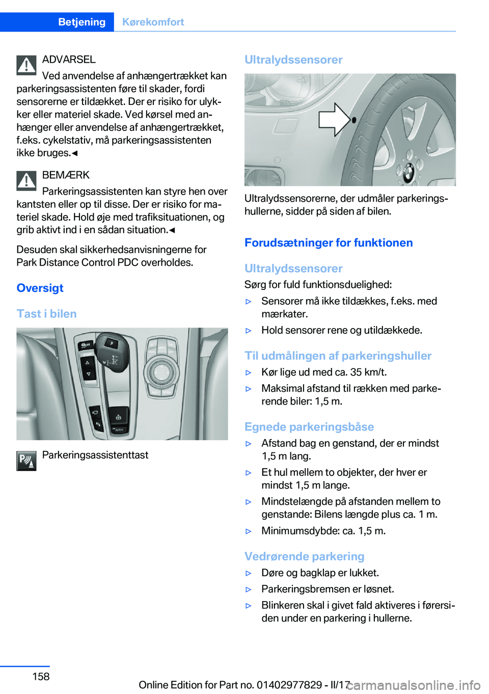 BMW X3 2017  InstruktionsbØger (in Danish) �A�D�V�A�R�S�E�L
�V�e�d� �a�n�v�e�n�d�e�l�s�e� �a�f� �a�n�h�æ�n�g�e�r�t�r�æ�k�k�e�t� �k�a�n
�p�a�r�k�e�r�i�n�g�s�a�s�s�i�s�t�e�n�t�e�n� �f�