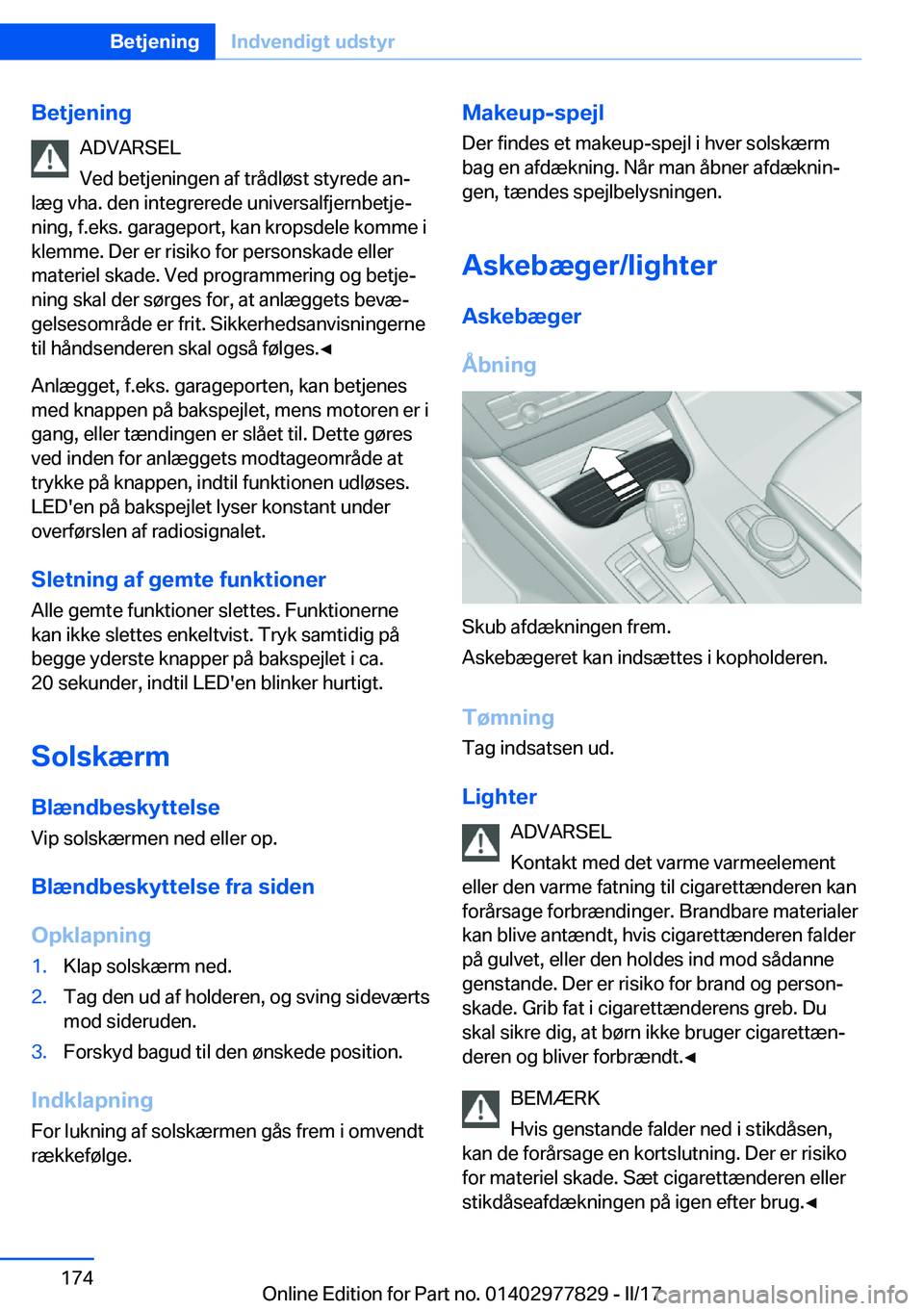 BMW X3 2017  InstruktionsbØger (in Danish) �B�e�t�j�e�n�i�n�g�A�D�V�A�R�S�E�L
�V�e�d� �b�e�t�j�e�n�i�n�g�e�n� �a�f� �t�r�å�d�l�
