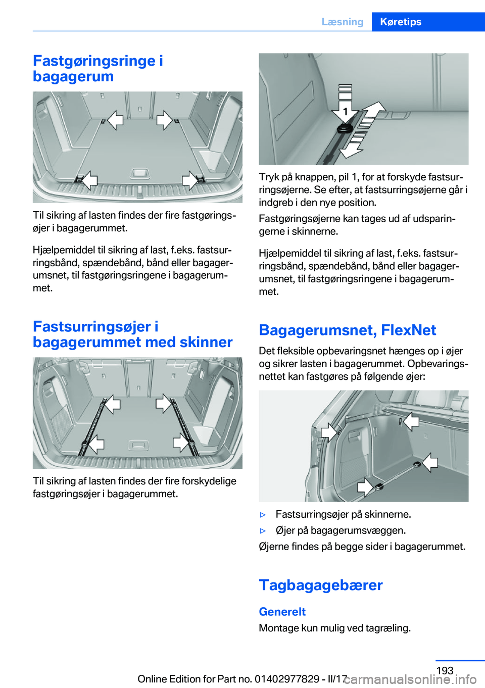 BMW X3 2017  InstruktionsbØger (in Danish) �F�a�s�t�g�