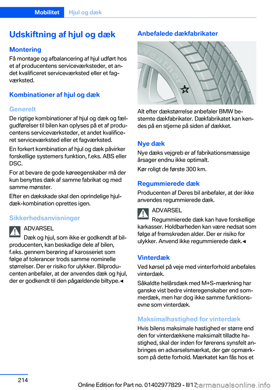 BMW X3 2017  InstruktionsbØger (in Danish) �U�d�s�k�i�f�t�n�i�n�g��a�f��h�j�u�l��o�g��d�æ�k�M�o�n�t�e�r�i�n�g
�F�å� �m�o�n�t�a�g�e� �o�g� �a�f�b�a�l�a�n�c�e�r�i�n�g� �a�f� �h�j�u�l� �u�d�f�