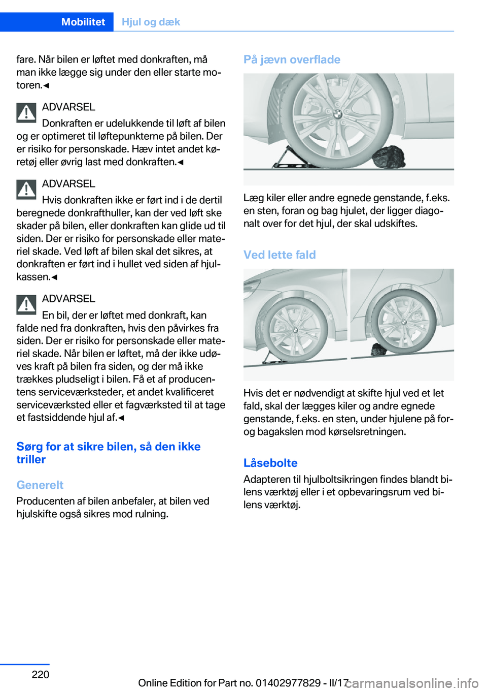 BMW X3 2017  InstruktionsbØger (in Danish) �f�a�r�e�.� �N�å�r� �b�i�l�e�n� �e�r� �l�