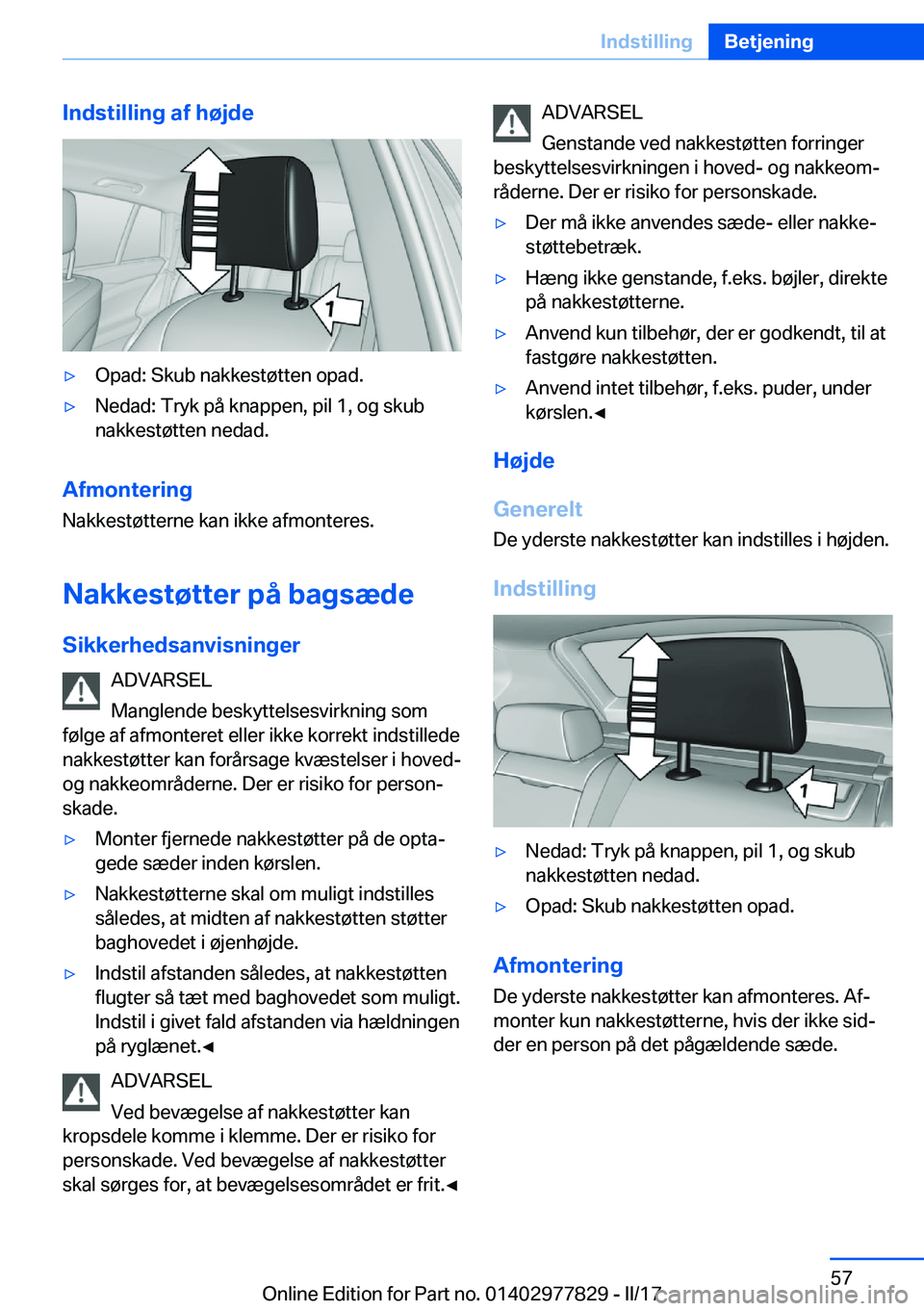 BMW X3 2017  InstruktionsbØger (in Danish) �I�n�d�s�t�i�l�l�i�n�g��a�f��h�