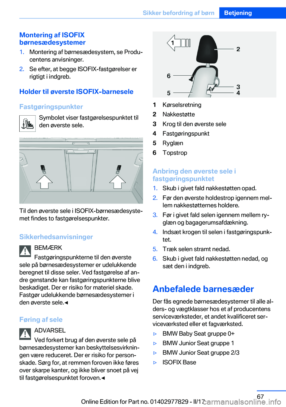 BMW X3 2017  InstruktionsbØger (in Danish) �M�o�n�t�e�r�i�n�g��a�f��I�S�O�F�I�X
�b�