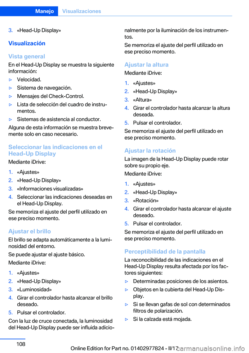 BMW X3 2017  Manuales de Empleo (in Spanish) �3�.�«�H�e�a�d�-�U�p� �D�i�s�p�l�a�y�{
�V�i�s�u�a�l�i�z�a�c�i�