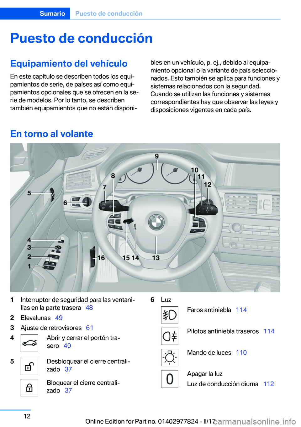 BMW X3 2017  Manuales de Empleo (in Spanish) �P�u�e�s�t�o��d�e��c�o�n�d�u�c�c�i�