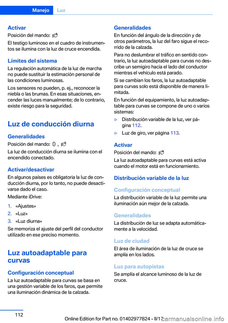 BMW X3 2017  Manuales de Empleo (in Spanish) �A�c�t�i�v�a�r
�P�o�s�i�c�i�
