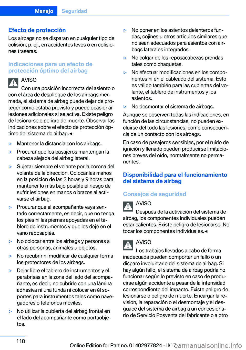 BMW X3 2017  Manuales de Empleo (in Spanish) �E�f�e�c�t�o��d�e��p�r�o�t�e�c�c�i�