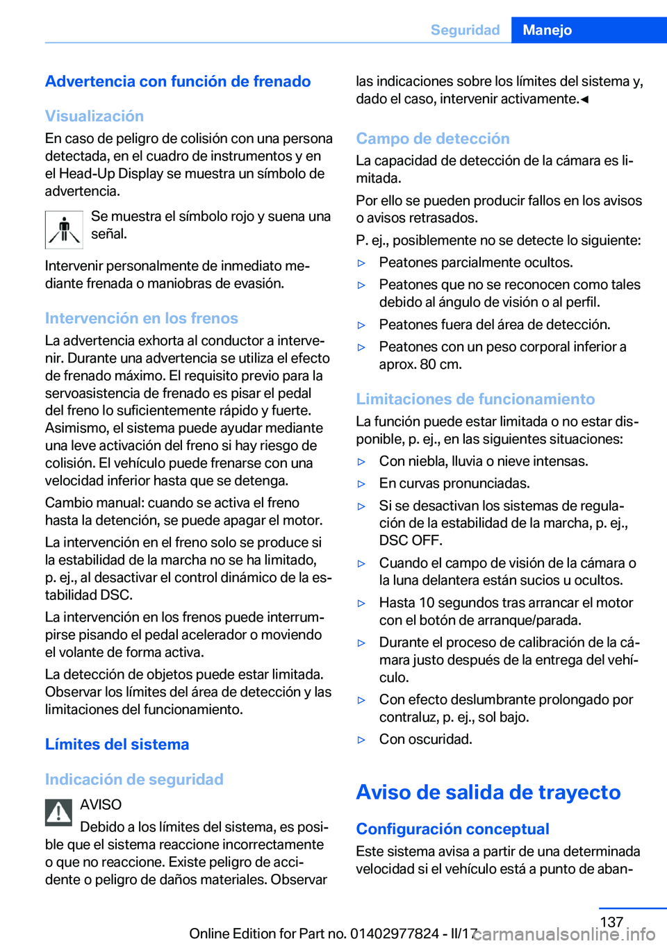 BMW X3 2017  Manuales de Empleo (in Spanish) �A�d�v�e�r�t�e�n�c�i�a��c�o�n��f�u�n�c�i�