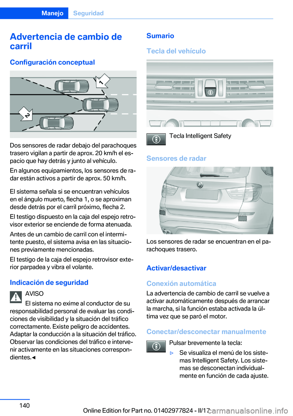 BMW X3 2017  Manuales de Empleo (in Spanish) �A�d�v�e�r�t�e�n�c�i�a��d�e��c�a�m�b�i�o��d�e
�c�a�r�r�i�l
�C�o�n�f�i�g�u�r�a�c�i�