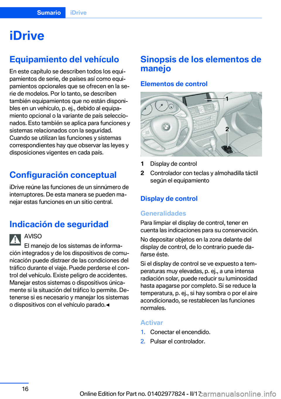 BMW X3 2017  Manuales de Empleo (in Spanish) �i�D�r�i�v�e�E�q�u�i�p�a�m�i�e�n�t�o��d�e�l��v�e�h�