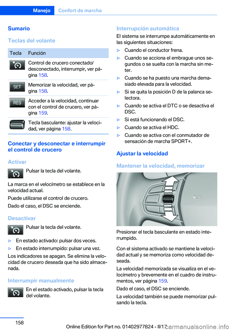 BMW X3 2017  Manuales de Empleo (in Spanish) �S�u�m�a�r�i�o
�T�e�c�l�a�s��d�e�l��v�o�l�a�n�t�e�T�e�c�l�a�F�u�n�c�i�