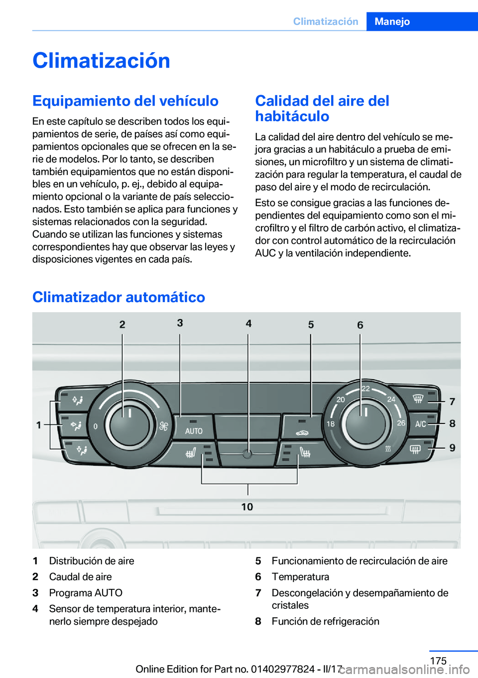 BMW X3 2017  Manuales de Empleo (in Spanish) �C�l�i�m�a�t�i�z�a�c�i�