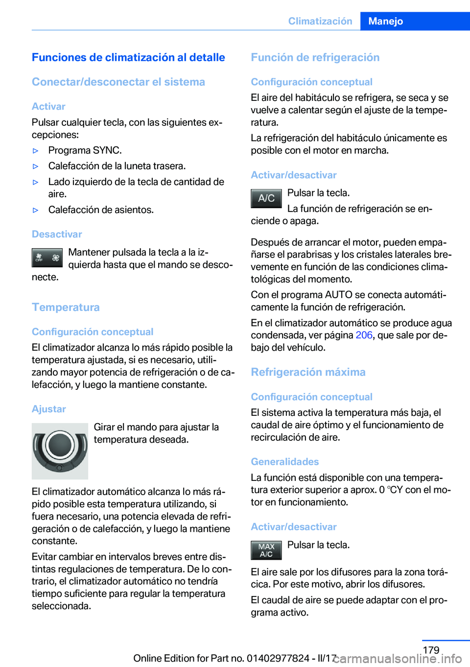 BMW X3 2017  Manuales de Empleo (in Spanish) �F�u�n�c�i�o�n�e�s��d�e��c�l�i�m�a�t�i�z�a�c�i�