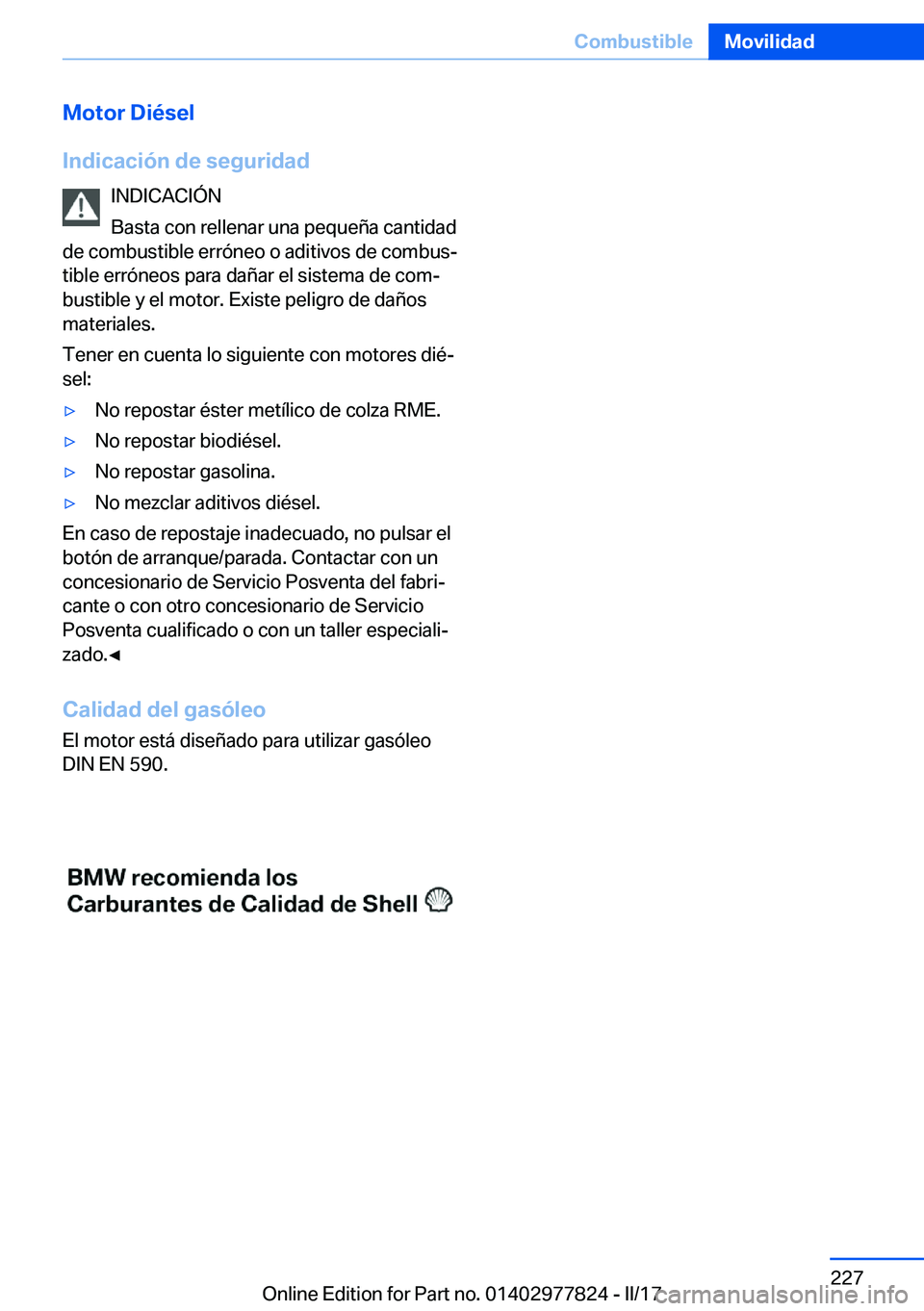 BMW X3 2017  Manuales de Empleo (in Spanish) �M�o�t�o�r��D�i�é�s�e�l
�I�n�d�i�c�a�c�i�