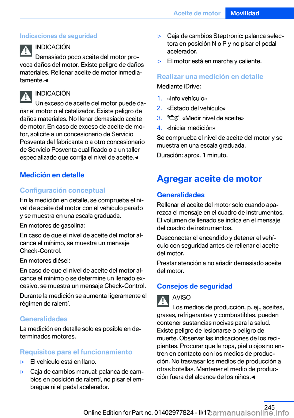 BMW X3 2017  Manuales de Empleo (in Spanish) �I�n�d�i�c�a�c�i�o�n�e�s��d�e��s�e�g�u�r�i�d�a�d�I�N�D�I�C�A�C�I�