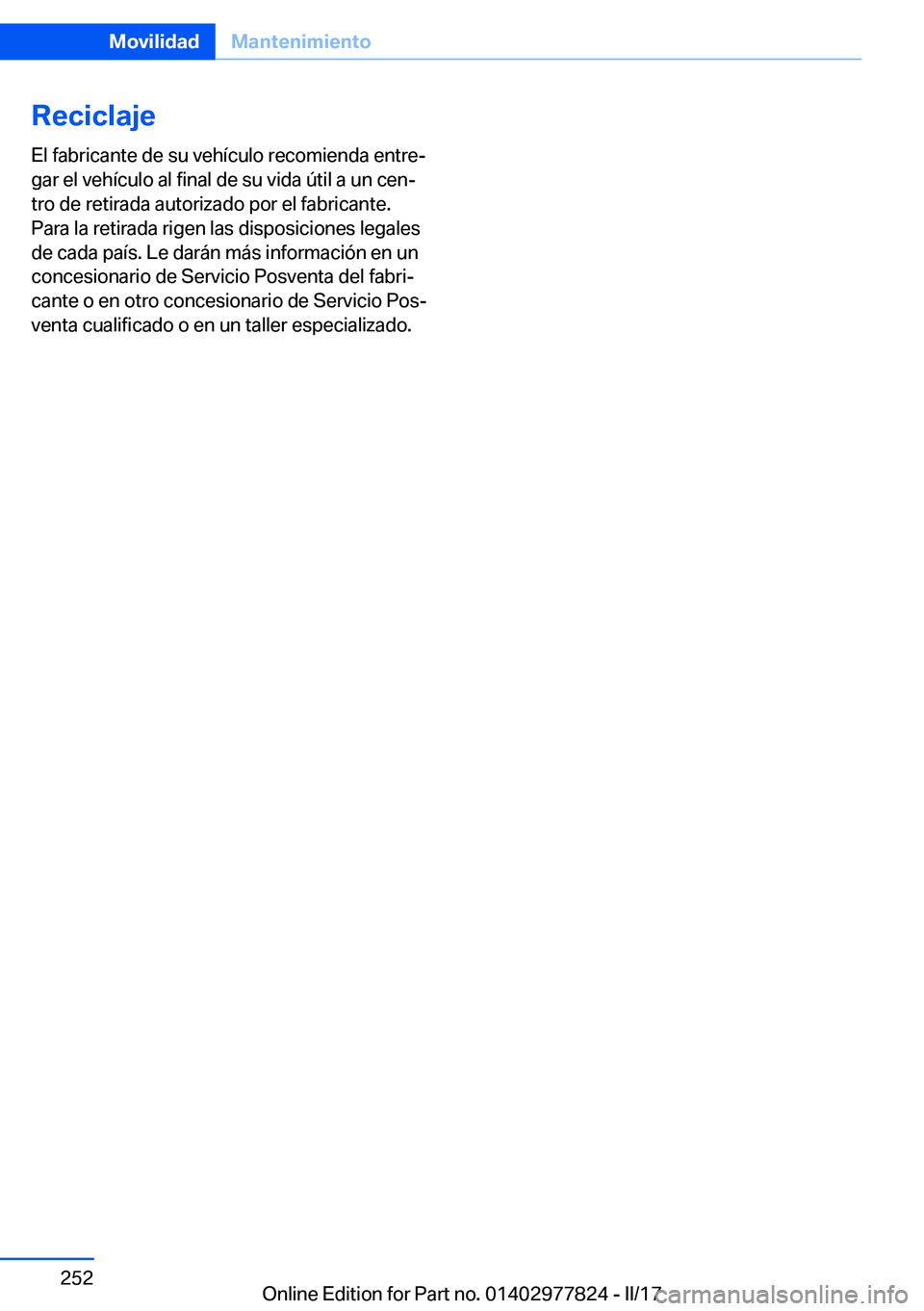 BMW X3 2017  Manuales de Empleo (in Spanish) �R�e�c�i�c�l�a�j�e�E�l� �f�a�b�r�i�c�a�n�t�e� �d�e� �s�u� �v�e�h�