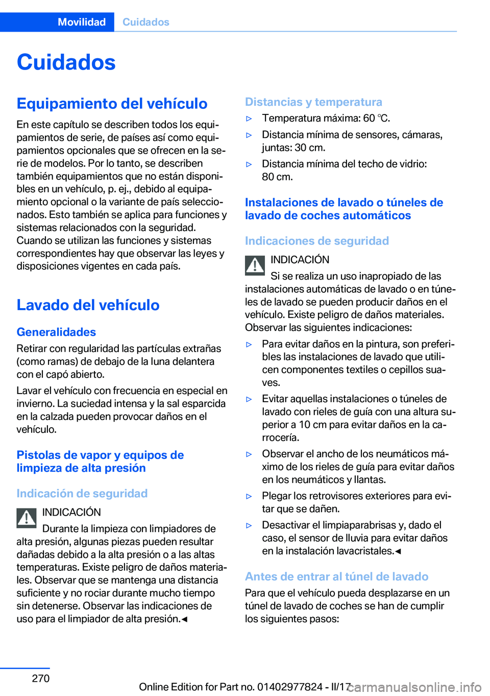BMW X3 2017  Manuales de Empleo (in Spanish) �C�u�i�d�a�d�o�s�E�q�u�i�p�a�m�i�e�n�t�o��d�e�l��v�e�h�